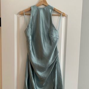 Blue Satin High-Neck Dress